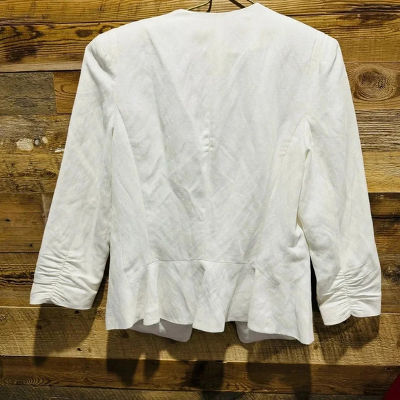 Rebecca Taylor silk linen rhinestones cinched white ecru blazer Y2K holidays US6 - Picture 4 of 7
